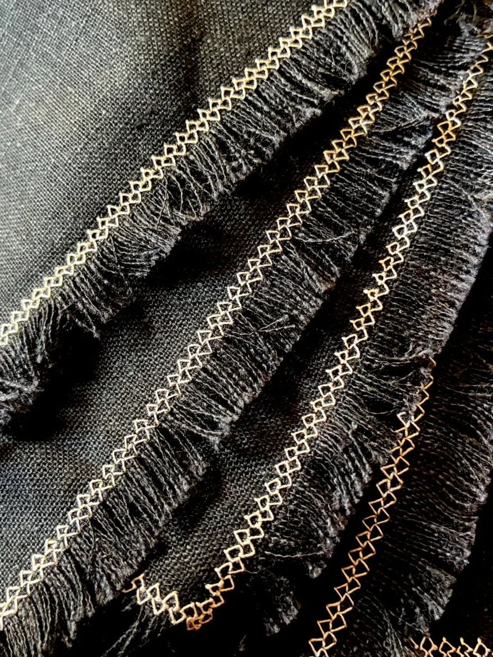Black Placemats with Fringe Vintage Linen Blend Set of 5 18